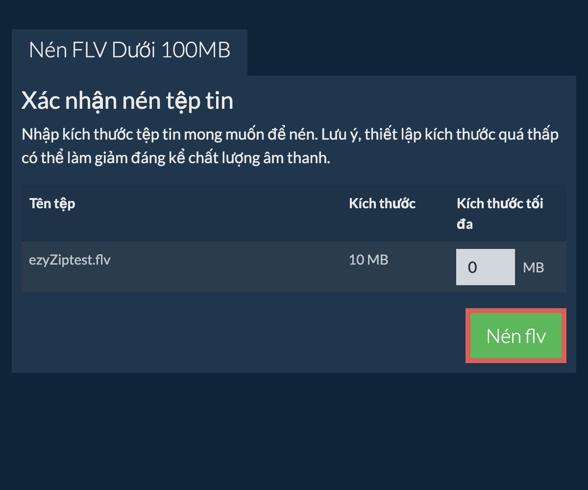 Chuyển đổi thành 100MB