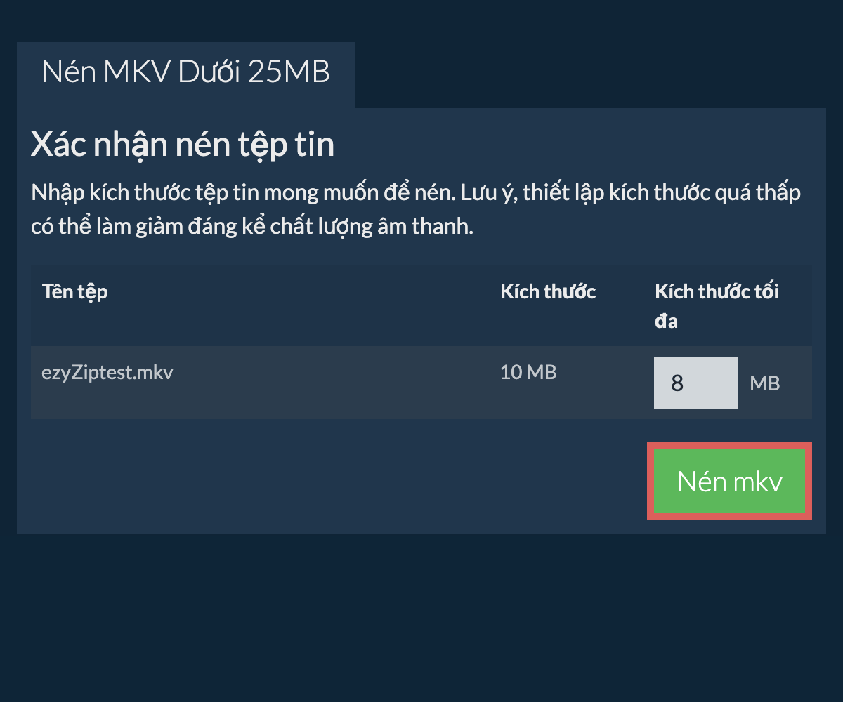 Chuyển đổi thành 25MB