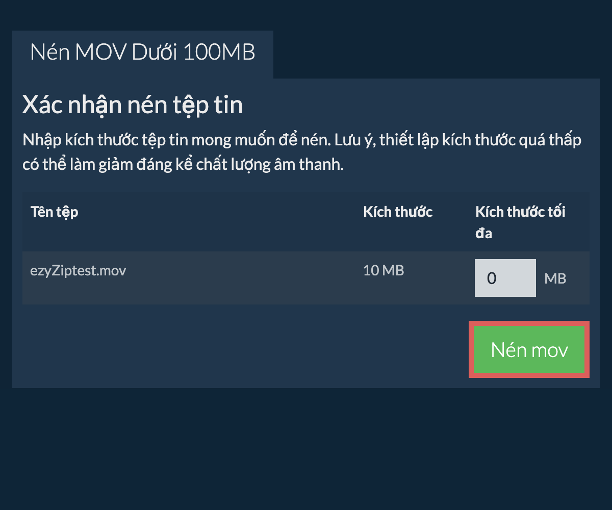 Chuyển đổi thành 100MB