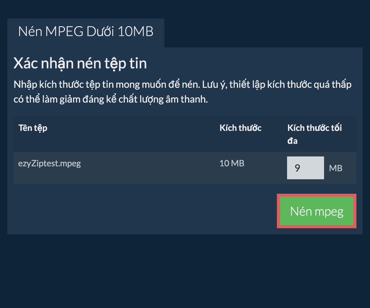 Chuyển đổi thành 10MB