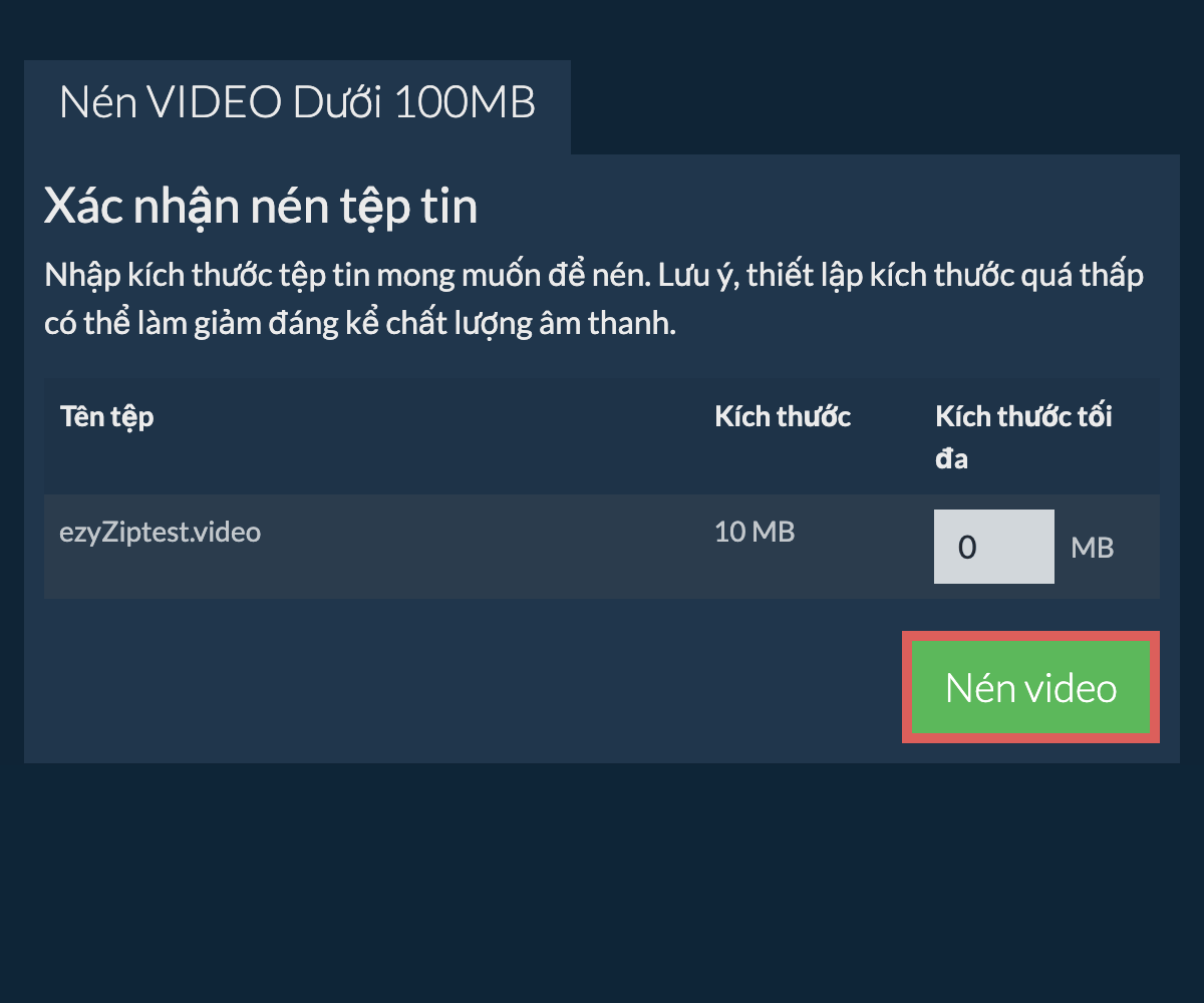 Chuyển đổi thành 100MB