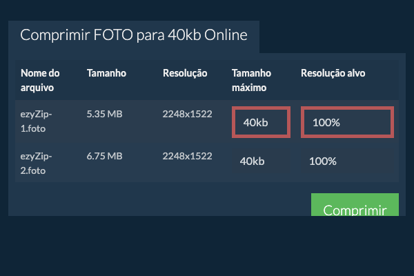 Tamanho máximo