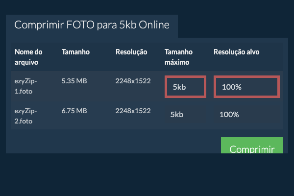 Tamanho máximo