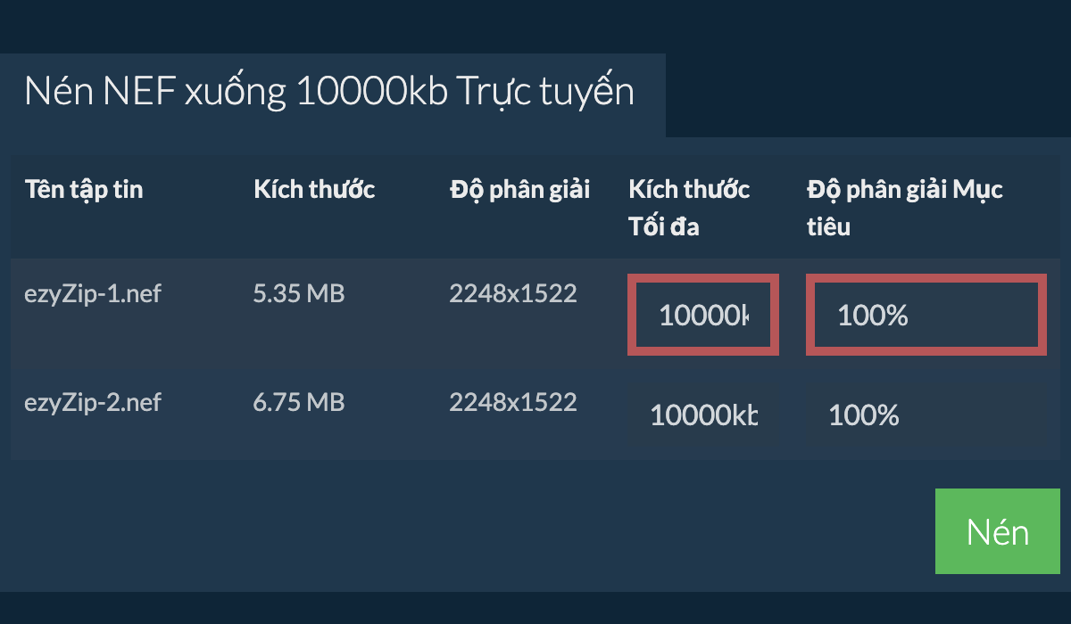 Kích thước Tối đa