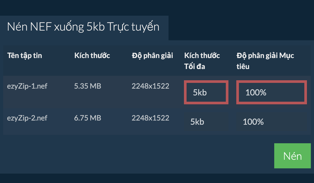 Kích thước Tối đa