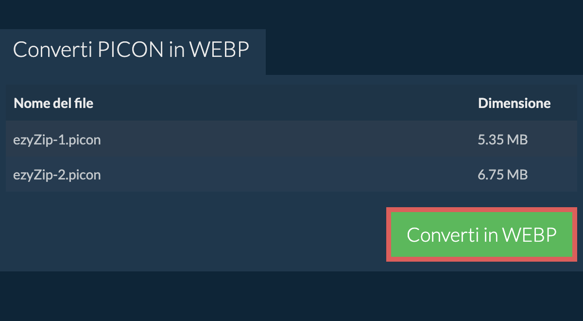Converti in webp