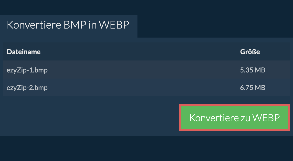 Konvertiere zu webp