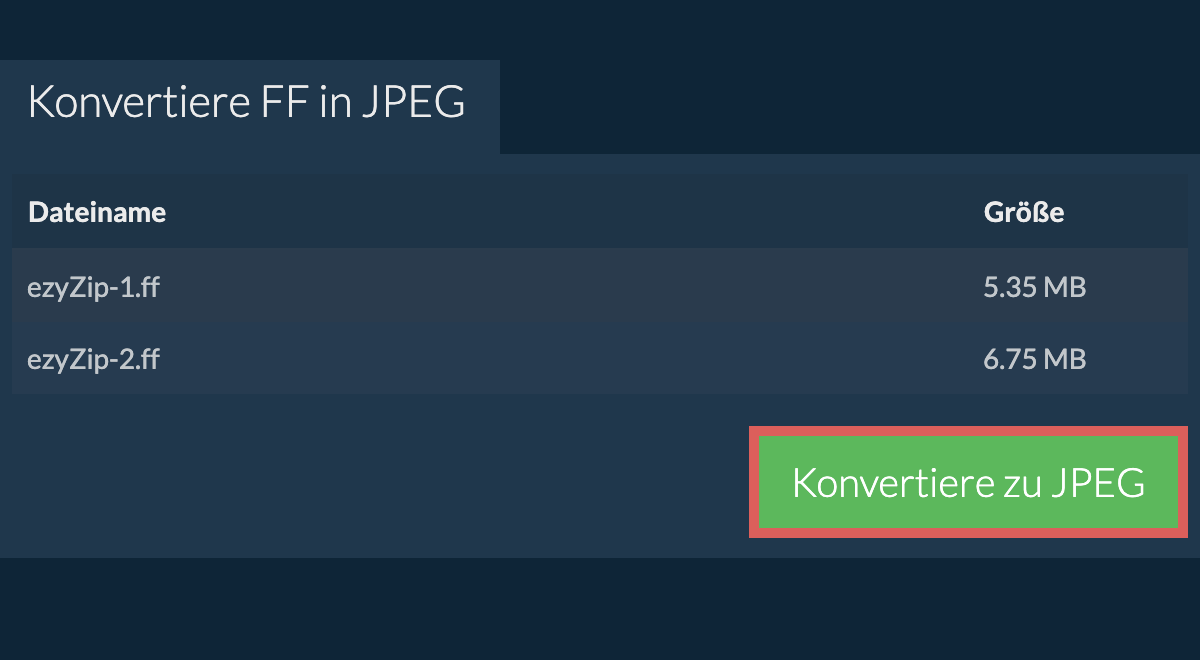 Konvertiere zu jpeg