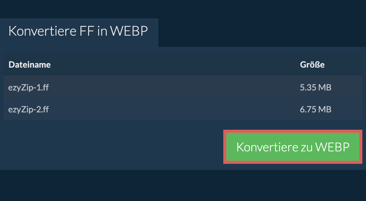 Konvertiere zu webp