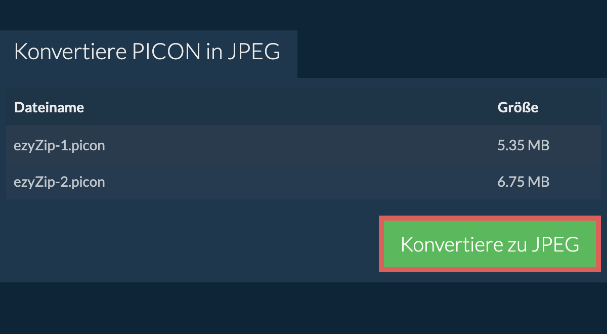 Konvertiere zu jpeg