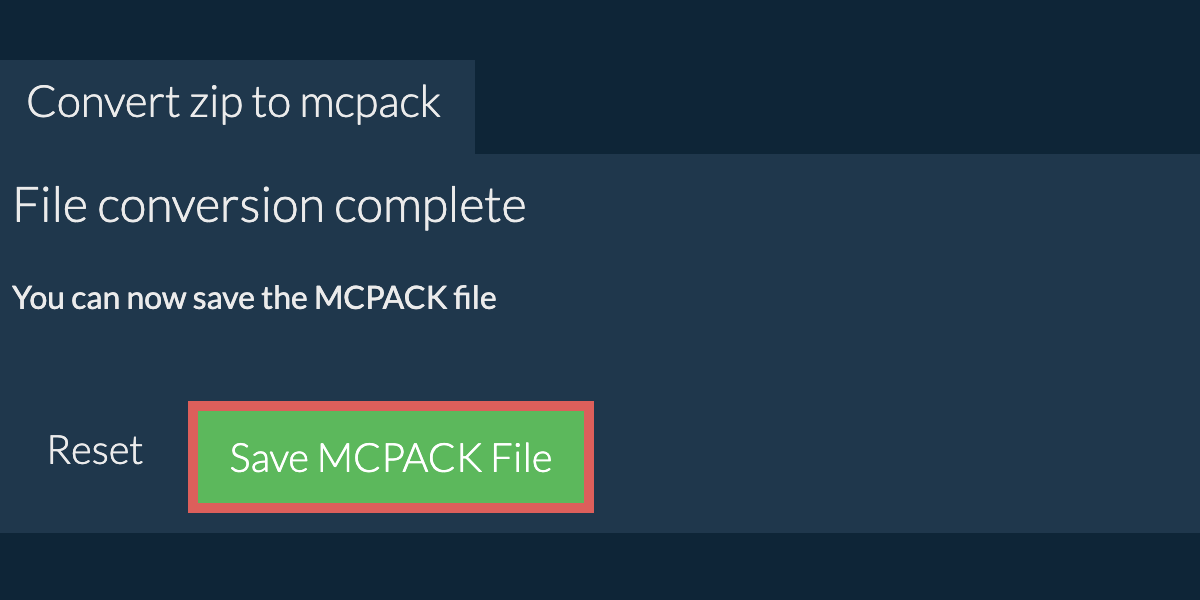 Convert to MCPACK