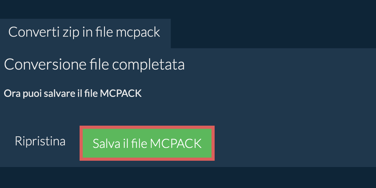Converti in MCPACK