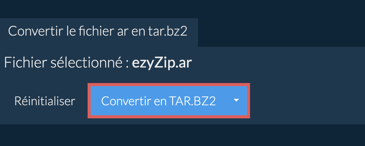 Démarrer la conversion en TAR.BZ2