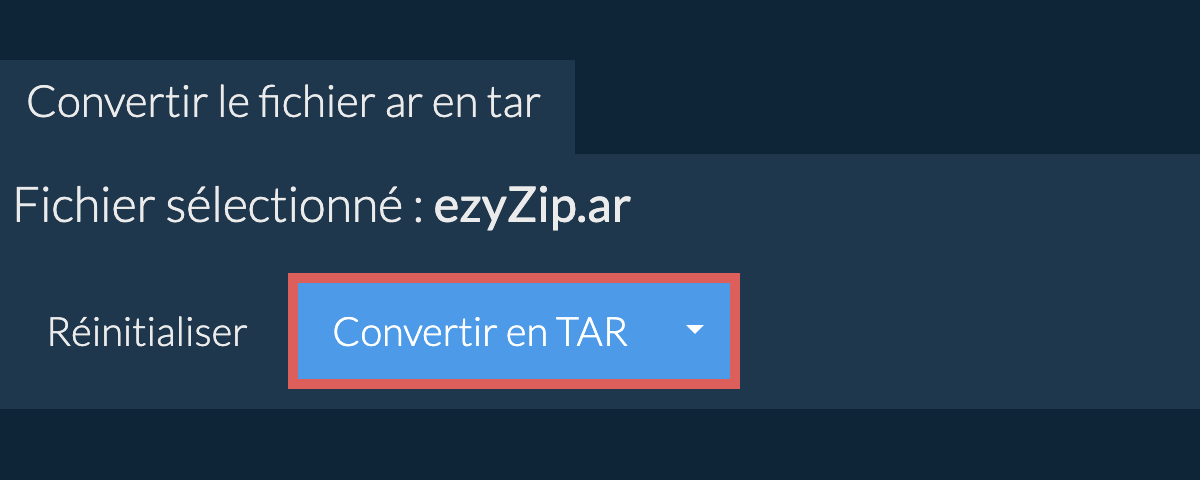 Démarrer la conversion en tar