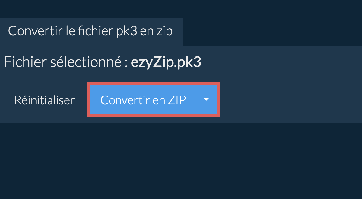 Démarrer la conversion en zip