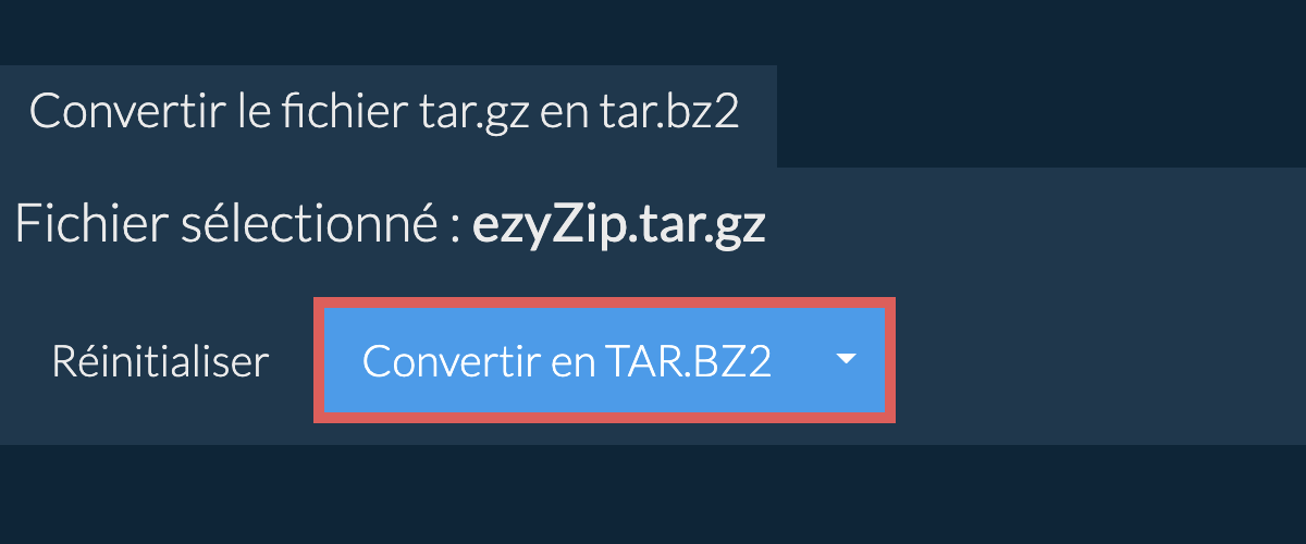 Démarrer la conversion en tar.bz2