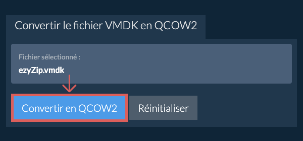 Démarrer la conversion en QCOW2