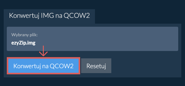 Rozpocznij konwersję na QCOW2