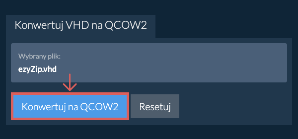 Rozpocznij konwersję na QCOW2