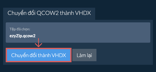 Bắt đầu chuyển đổi thành VHDX