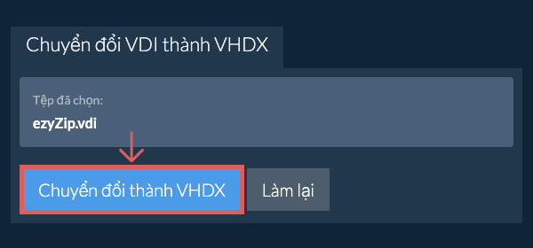 Bắt đầu chuyển đổi thành VHDX