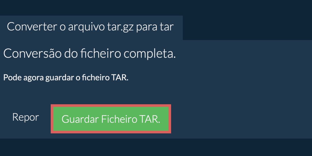 Guardar ficheiro tar