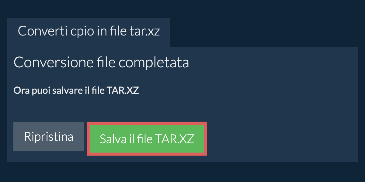 Salva file tar.xz