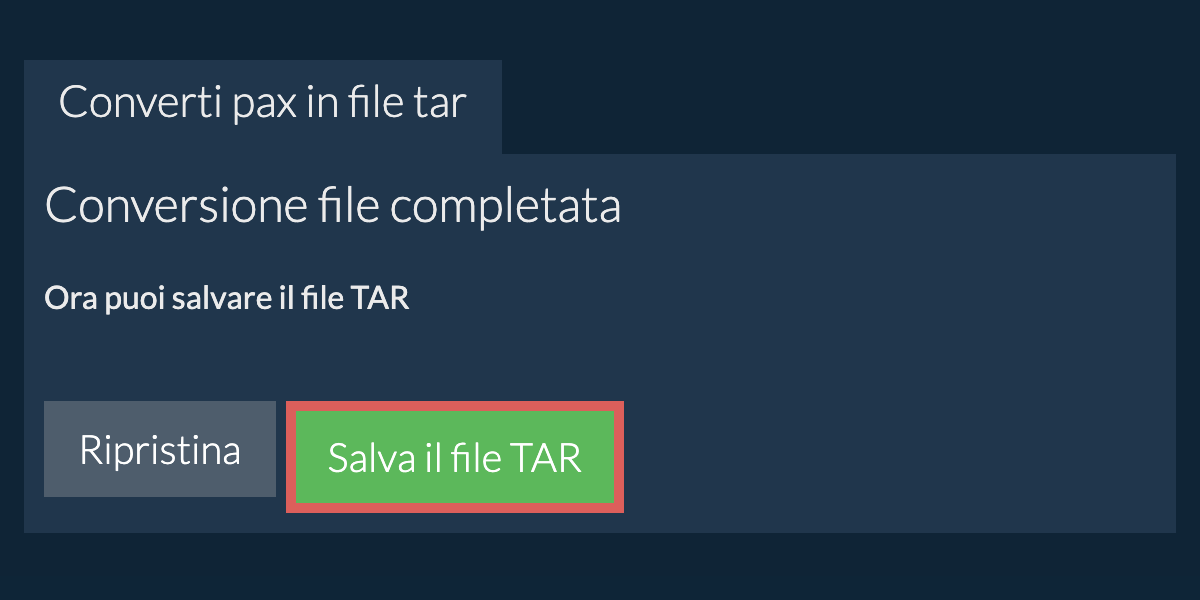 Salva file TAR