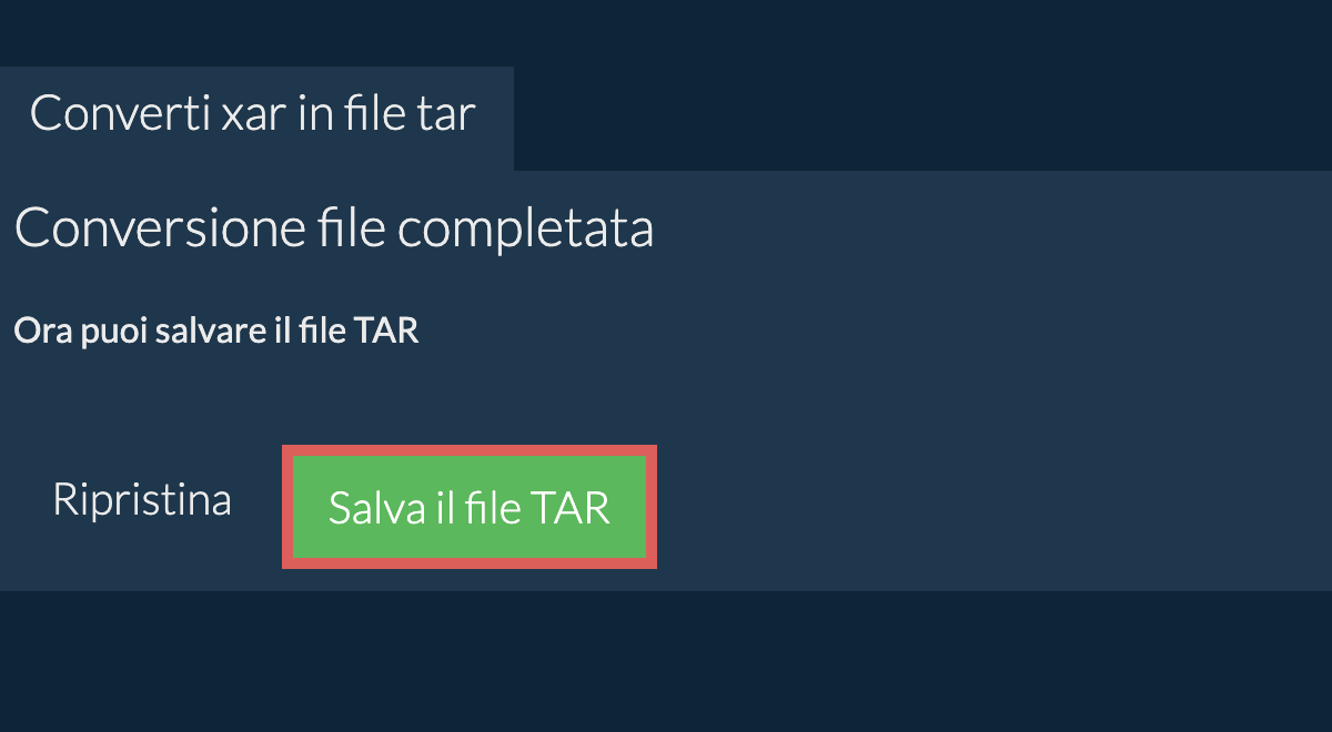 Salva file TAR