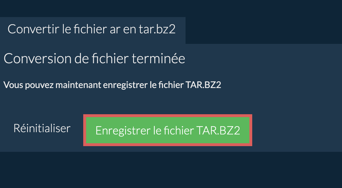 Enregistrer le fichier TAR.BZ2