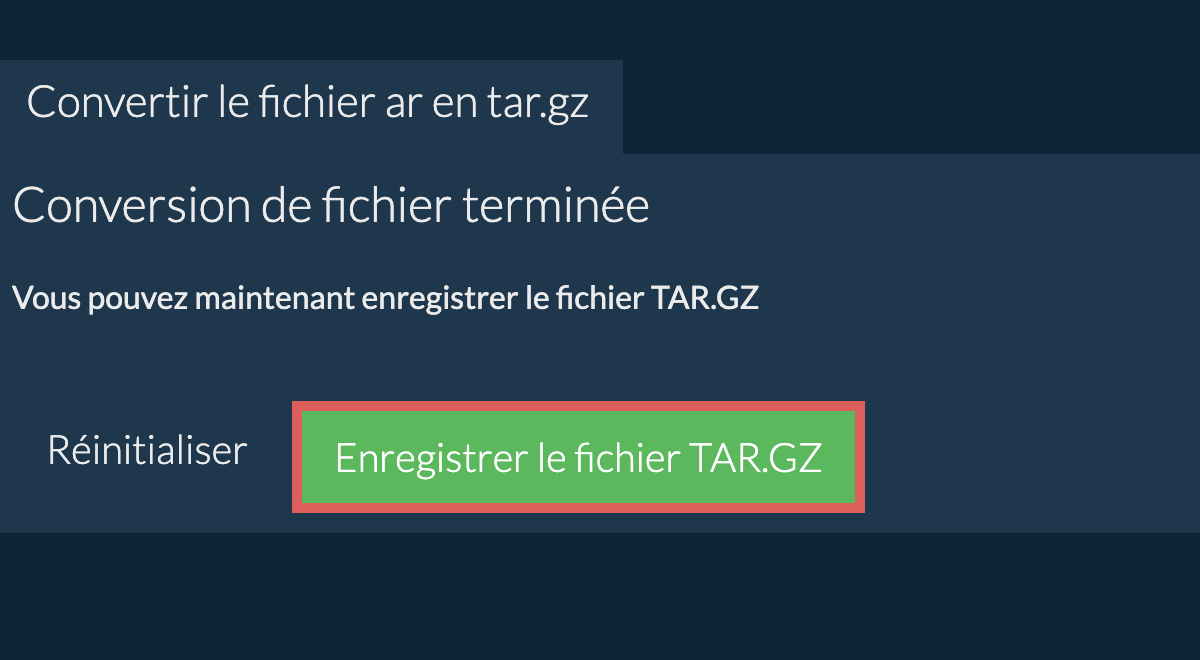 Enregistrer le fichier TAR.GZ