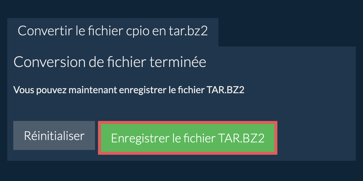 Enregistrer le fichier tar.bz2