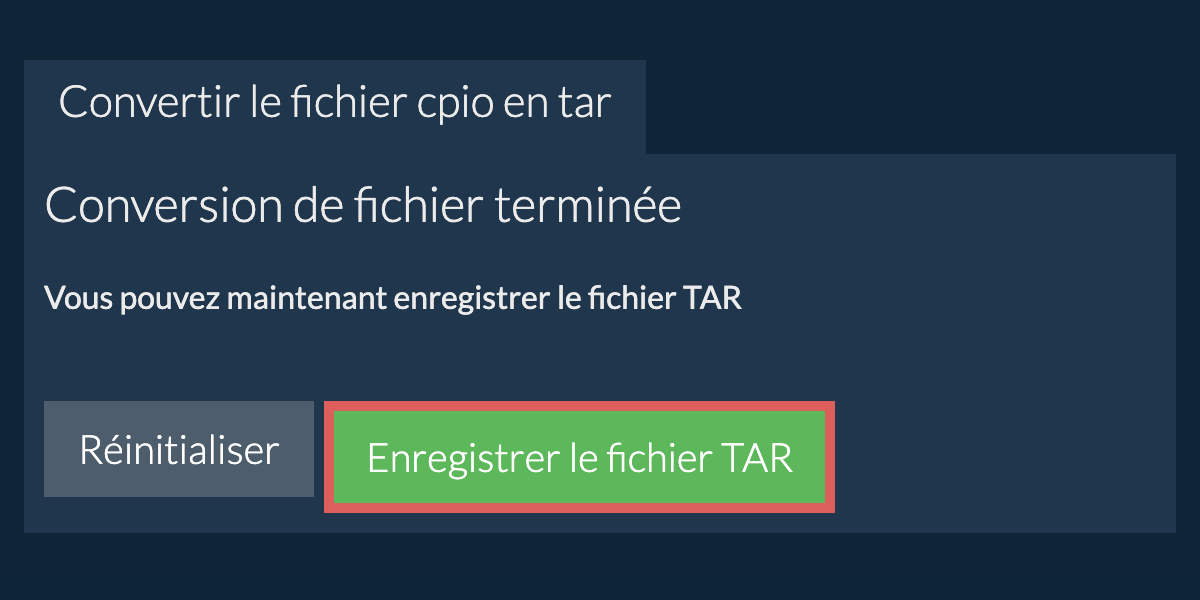 Enregistrer le fichier tar