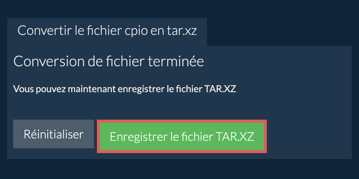 Enregistrer le fichier tar.xz