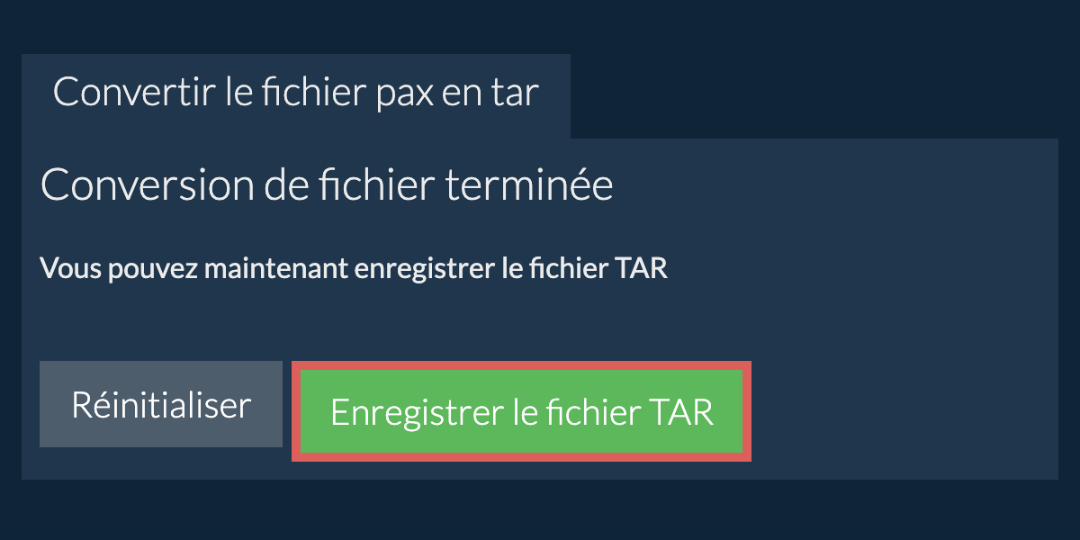 Enregistrer le fichier TAR