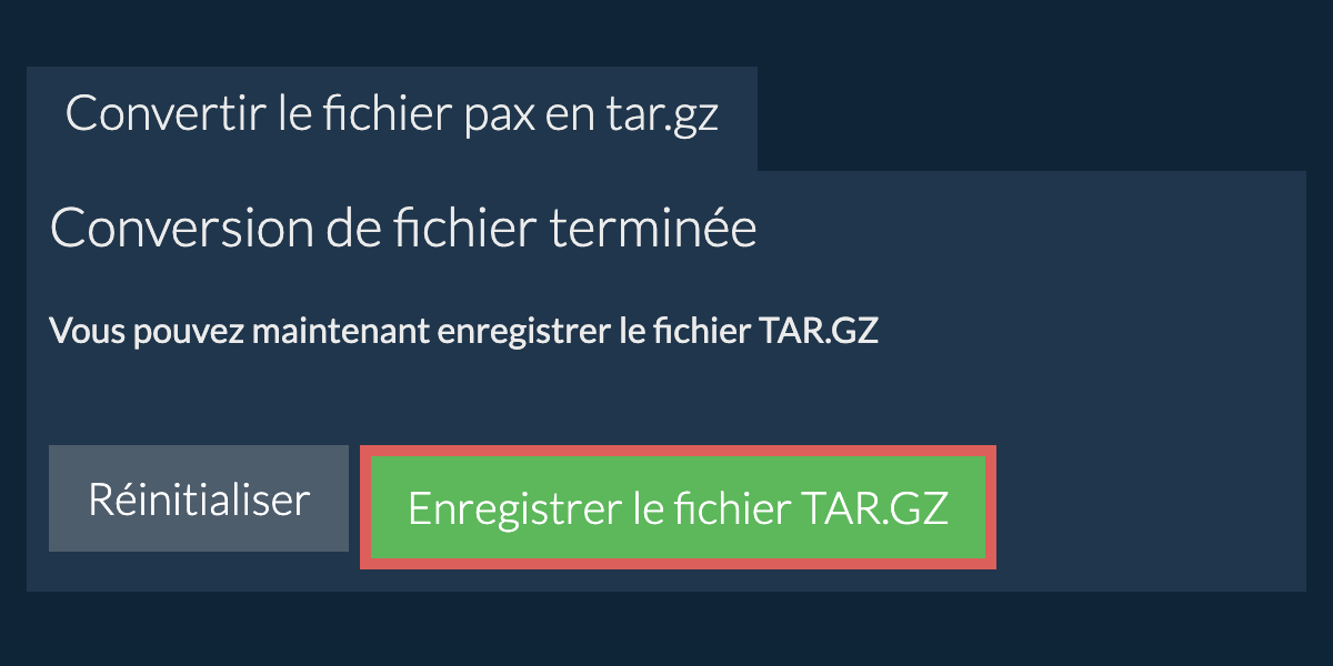 Enregistrer le fichier TAR.GZ