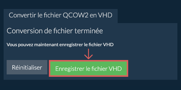 Enregistrer le fichier VHD