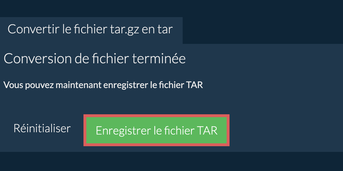 Enregistrer le fichier tar