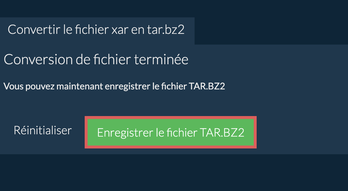 Enregistrer le fichier TAR.BZ2