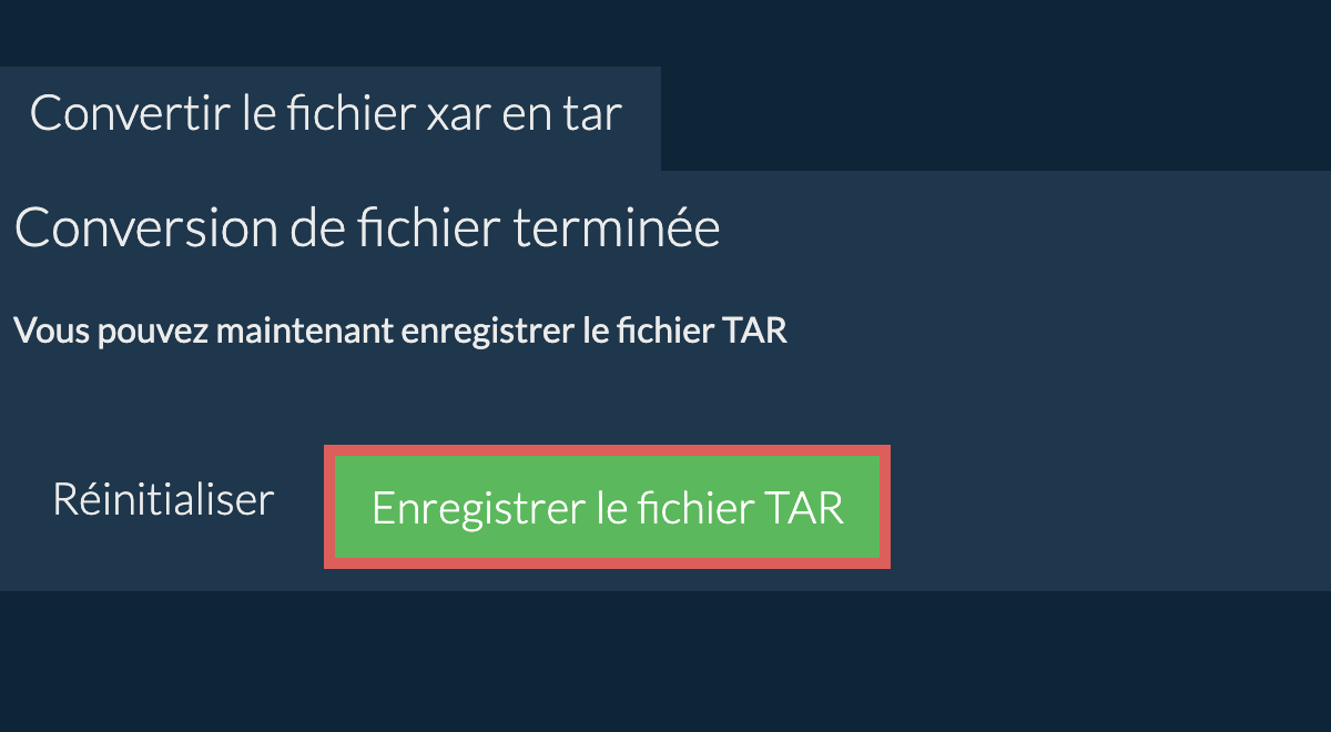 Enregistrer le fichier TAR