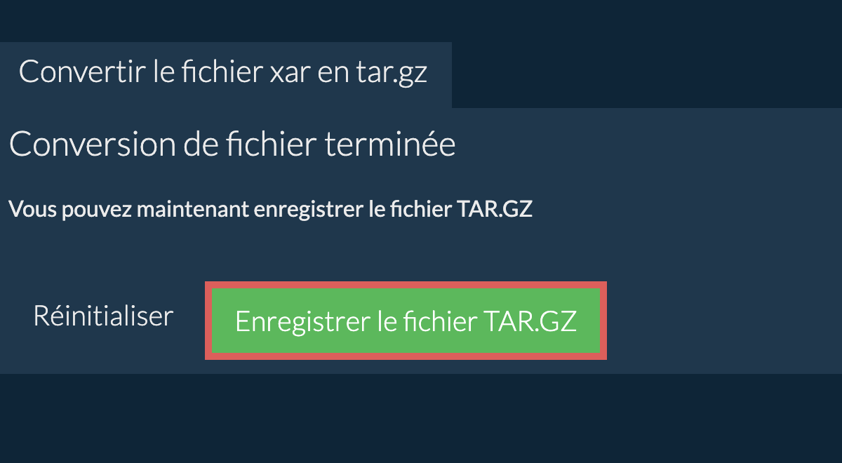 Enregistrer le fichier TAR.GZ