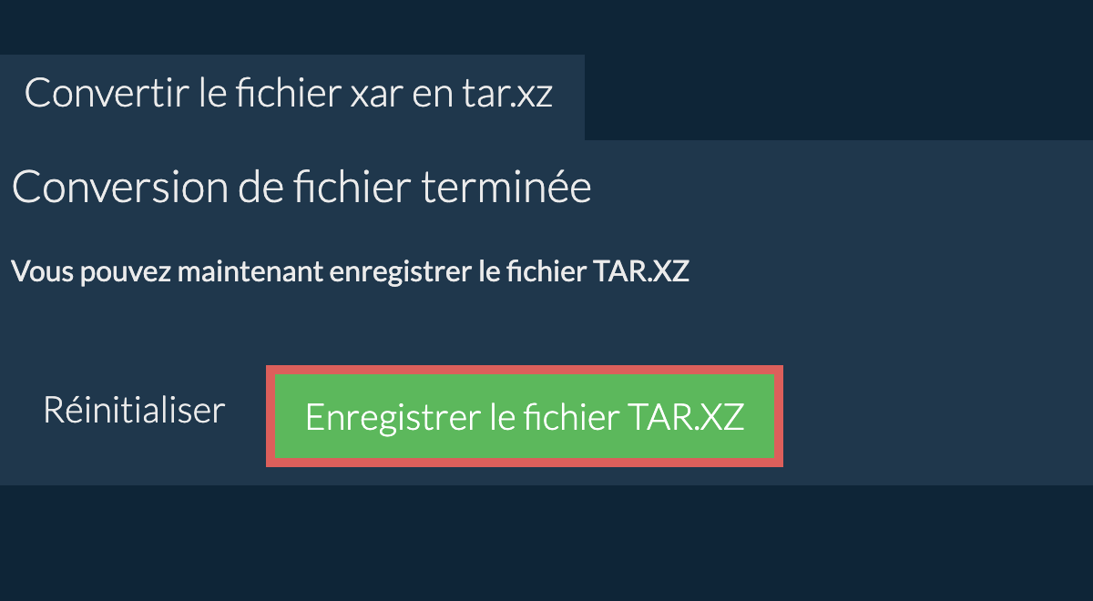 Enregistrer le fichier TAR.XZ