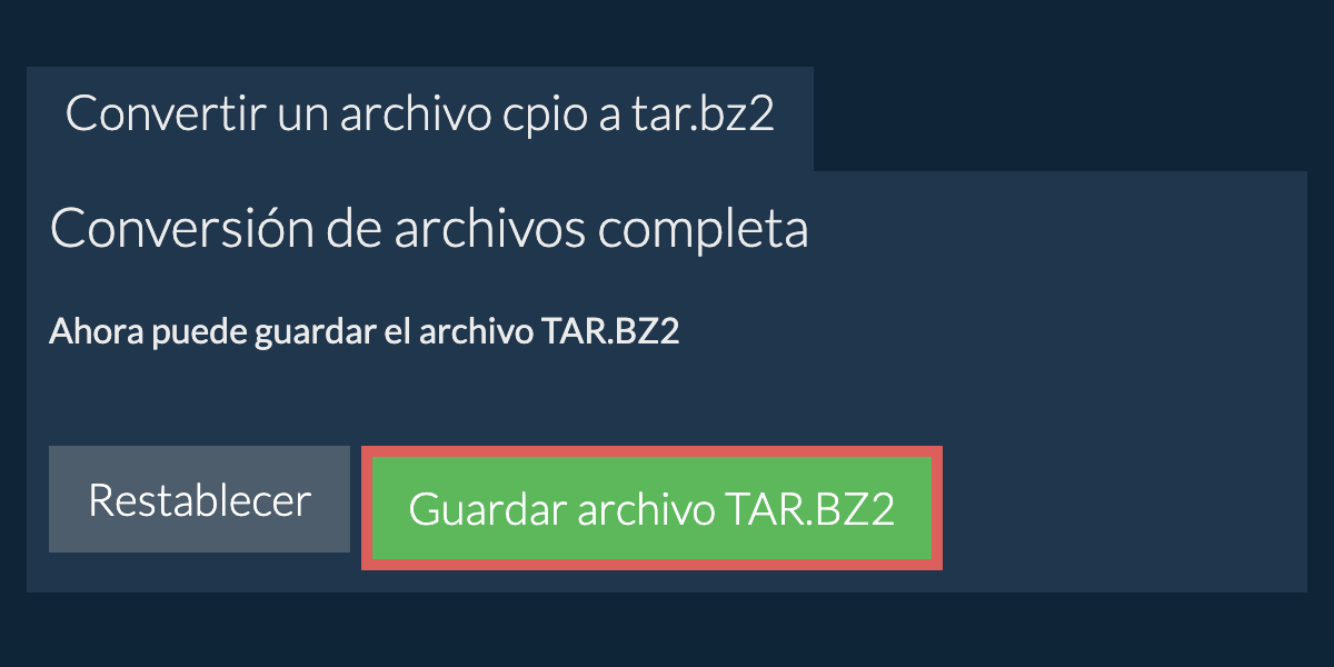 Guardar archivo tar.bz2