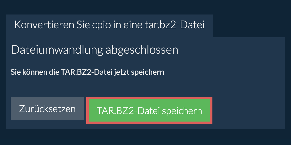 tar.bz2 Datei speichern