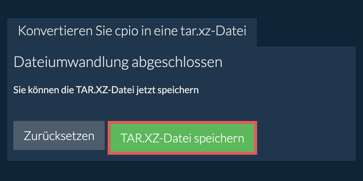 TAR.XZ Datei speichern
