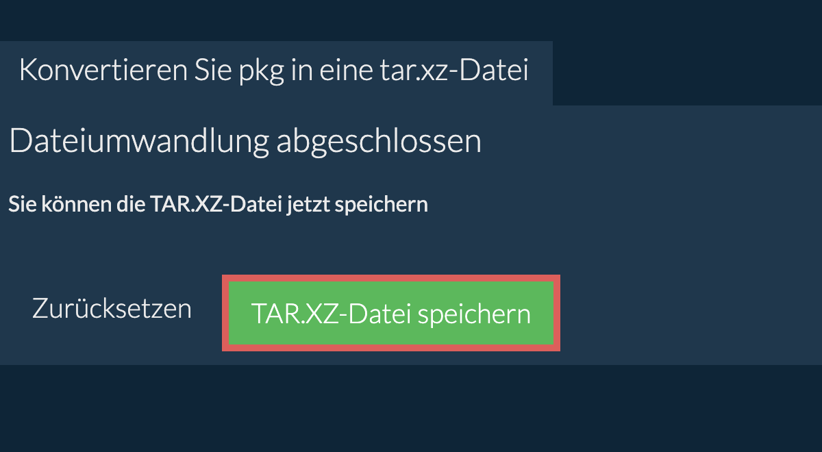 tar.xz Datei speichern