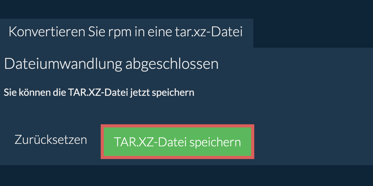 tar.xz Datei speichern