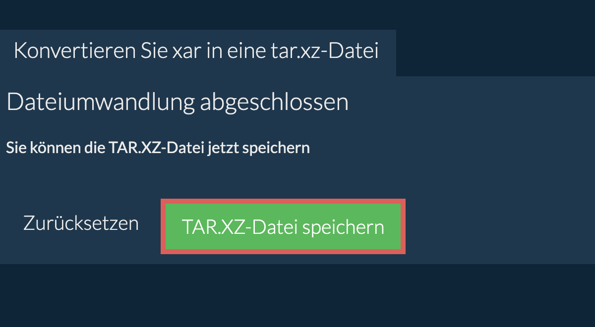 TAR.XZ Datei speichern