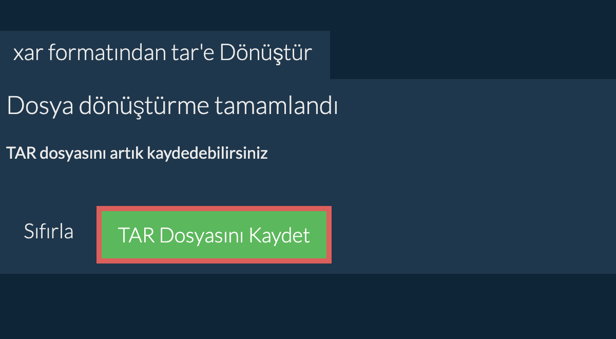 TAR Dosyasını Kaydet