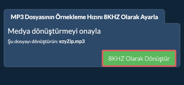 mp3 Dosyasının Örnekleme Hızını 8kHz Olarak Ayarla